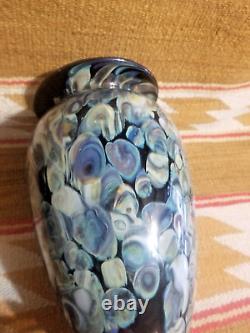 Large EICKHOLT Blue Dichroic Anemone MILLEFIORI Art Glass Vase SIGNED/DATED