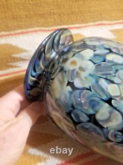 Large EICKHOLT Blue Dichroic Anemone MILLEFIORI Art Glass Vase SIGNED/DATED