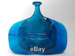 Large Early Mdina Blue Glass Fish Vase with Blue Wings by Michael Harris c. 1969
