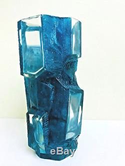 Large Faceted Turquoise Crystal Vase Argos Cesar Baldaccini Signed Daum France
