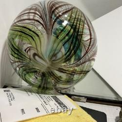 Large Feather Pulled Blue Green Brown Encased Art Glass Vase Studio