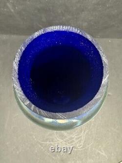 Large Fenton Unpolished Favrene Glass Vase 95th Anniversary Cobalt Iridescent