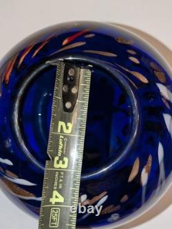 Large Hand Blown Cobalt Blue Art Glass Vase Bowl Aventurine Studio Glass 9.5