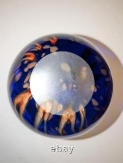 Large Hand Blown Cobalt Blue Art Glass Vase Bowl Aventurine Studio Glass 9.5