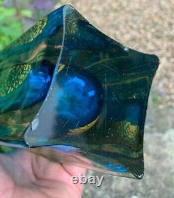 Large Heavy 2.5kg Murano Art Glass Cased Kingfisher Blue Gold Sommerso Vase