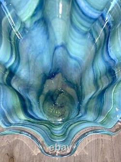 Large Italy Handkerchief Ruffle Ocean Blue Murano Glass Vase 16.5