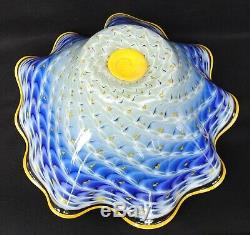 Large LaChaussee Cobalt Blue Ruffled Handkerchief Bowl Art Glass Signed 2004