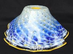 Large LaChaussee Cobalt Blue Ruffled Handkerchief Bowl Art Glass Signed 2004