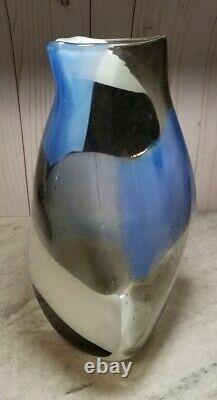 Large M'dina From Malta Organic Freeform Glass Vase Bullicante Blue White Black