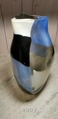 Large M'dina From Malta Organic Freeform Glass Vase Bullicante Blue White Black