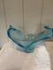 Large MCM Turquoise Blue Art Glass Centerpiece / Vase / Bowl BLOWN. STUNNING