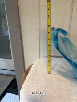 Large MCM Turquoise Blue Art Glass Centerpiece / Vase / Bowl BLOWN. STUNNING