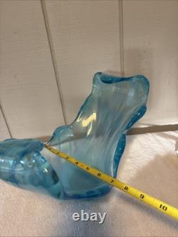 Large MCM Turquoise Blue Art Glass Centerpiece / Vase / Bowl BLOWN. STUNNING