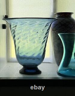 Large Mid-Century Mexican Glass 10 Vase Broken Spiral Pattern Molded Avalos