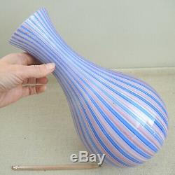 Large Murano A Canne Cased Glass Vase Dino Martens Gio Ponti Venini Style Stripe