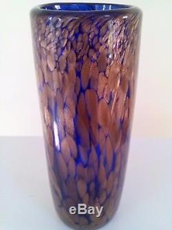 Large Murano cobalt blue aventurine inclusions art glass vase 29 cm high heavy
