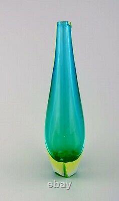Large Murano vase in blue-green mouth blown art glass. Italian design, 1960's