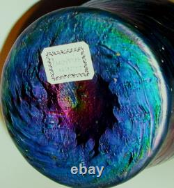Large Nouveau Bohemian Iridescent Blue Decorated Art Glass Vase withHandle Mount