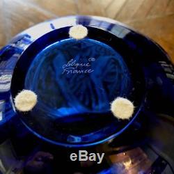 Large Sapphire Blue Lalique $3000 Nymphale Tanzania Butterfly Vase, Signed