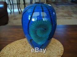 Large Satava Nautilus Vase 12.5 Blue Ex. Cond. Gorgeous