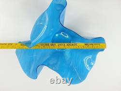 Large Signed Art Glass Blue Iridescent Wave Handkerchief Vessel Vase Bowl Dish