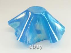 Large Signed Art Glass Blue Iridescent Wave Handkerchief Vessel Vase Bowl Dish