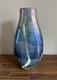 Large Stephen Fellerman Blue Purple Iridescent Art Glass Vase Signed 12.5 Tall