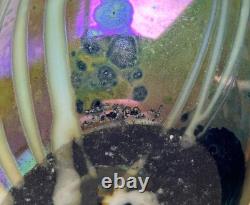 Large Stephen Fellerman Blue Purple Iridescent Art Glass Vase Signed 12.5 Tall