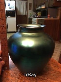Large Steuben Blue Aurene Vase 8 1/4 High