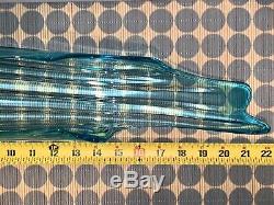 Large Tall MCM Vintage Emerald Peacock Blue 22Swung Ribbed Glass Vase Art Decor