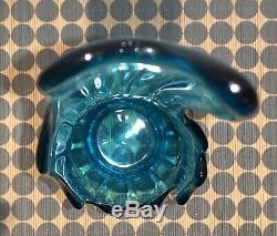 Large Tall MCM Vintage Emerald Peacock Blue 22Swung Ribbed Glass Vase Art Decor