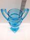 Large Tiffin Glass Aqua Blue Trophy Vase