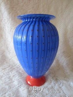 Large Transjo Hytta Sweden 9 Art Glass Vase Vintage Kosta Boda Masters Blue