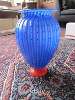 Large Transjo Hytta Sweden 9 Art Glass Vase Vintage Kosta Boda Masters Blue
