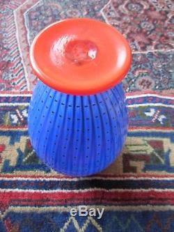 Large Transjo Hytta Sweden 9 Art Glass Vase Vintage Kosta Boda Masters Blue