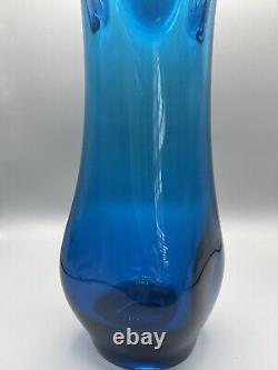 Large Viking Glass Trifoil Swung Vase Cobalt Blue MCM Art Glass Vase 19.5inNICE