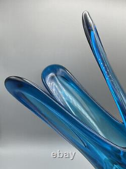 Large Viking Glass Trifoil Swung Vase Cobalt Blue MCM Art Glass Vase 19.5inNICE