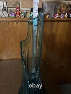 Large Vintage MCM Flame 21 Swung Vase Simplicity Ribbed Blue