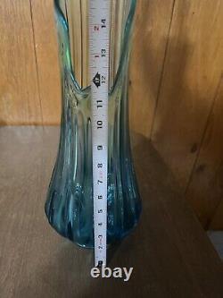 Large Vintage MCM Flame 21 Swung Vase Simplicity Ribbed Blue