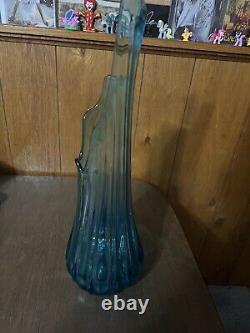 Large Vintage MCM Flame 21 Swung Vase Simplicity Ribbed Blue