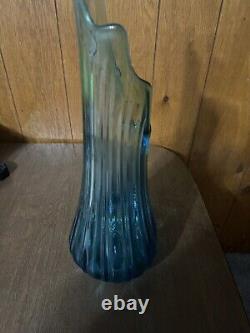 Large Vintage MCM Flame 21 Swung Vase Simplicity Ribbed Blue