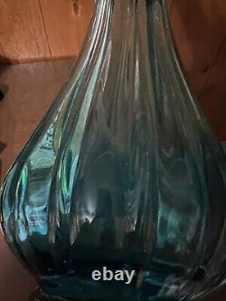 Large Vintage MCM Flame 21 Swung Vase Simplicity Ribbed Blue