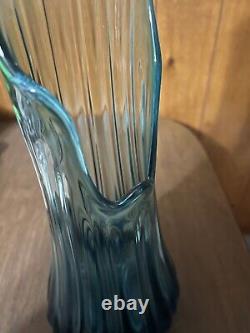 Large Vintage MCM Flame 21 Swung Vase Simplicity Ribbed Blue