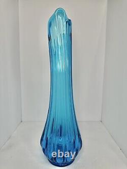 Large Vintage MCM L. E. Smith 20.75 Blue Swung Vase Simplicity ribbed