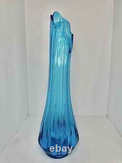 Large Vintage MCM L. E. Smith 20.75 Blue Swung Vase Simplicity ribbed