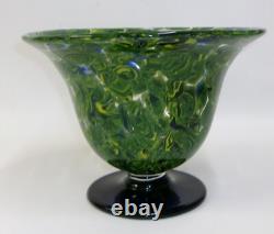 Large Vintage Peacock Feather Art Glass Bowl Vase on Cobalt Blue Base