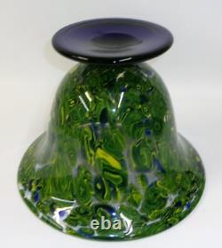 Large Vintage Peacock Feather Art Glass Bowl Vase on Cobalt Blue Base