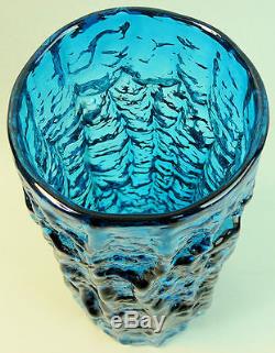 Large Whitefriars Baxter Design 9691 Kingfisher Blue Glass Bark Vase 1960's