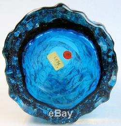 Large Whitefriars Baxter Design 9691 Kingfisher Blue Glass Bark Vase 1960's