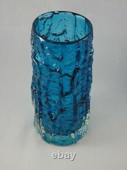 Large Whitefriars Geoffrey Baxter Kingfisher Blue Glass Bark Vase Textured 9691